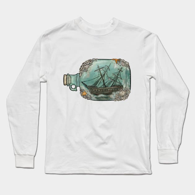 Barnacle Ship In A Bottle Long Sleeve T-Shirt by Jewelia